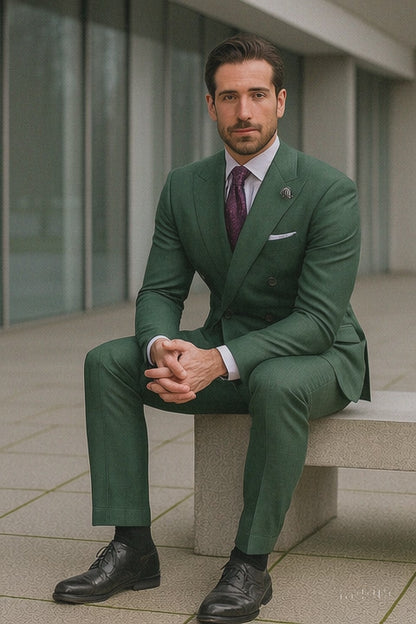 Premium Green Suit with Purple Tie  Stylish Mens Attire