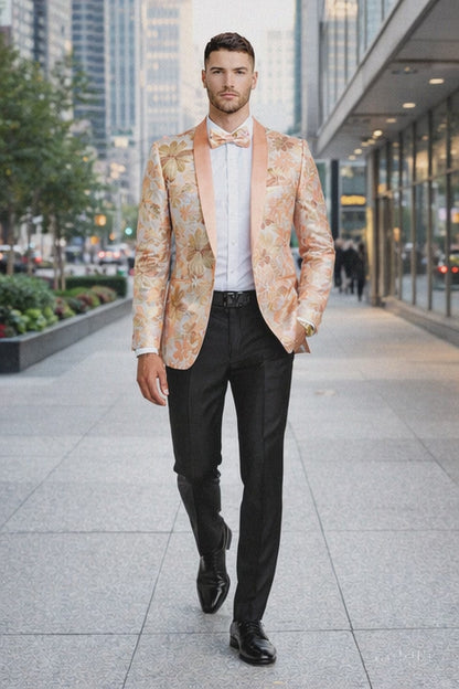 Mens Paisley Shawl Prom Tuxedo Blazer in Peach Peach Prom Tuxedos