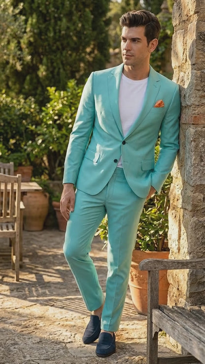 Men’s Turquoise 2 Piece Suit with Jacket and Pants, Formal Wedding Suit for Prom, Parties, Summer Events, and Special Occasions