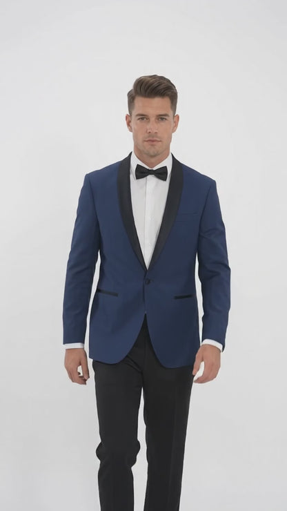 Men’s Royal Blue Dinner Jacket with Black Shawl Lapel – 1 Button Tuxedo Blazer