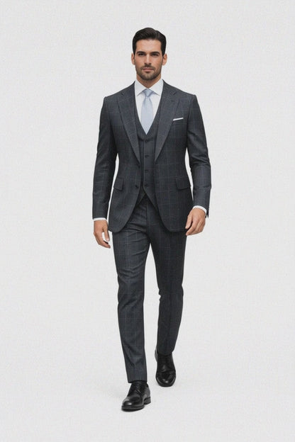 Suits With Baggy Pleated Pants - Wide Leg Pants 100% Wool - Classic Fit in Navy by Rossiman
