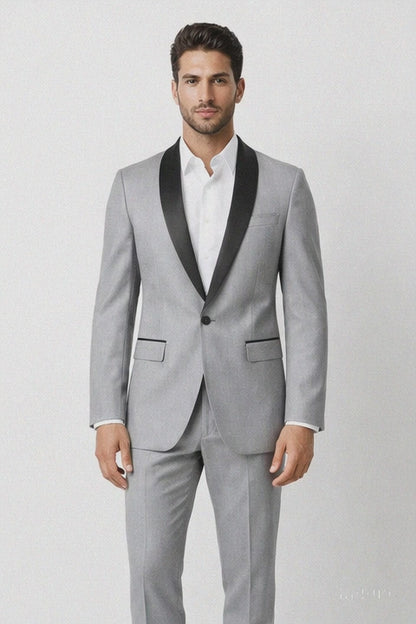 Mens 1 Button Shawl Lapel Wedding | Prom Tuxedo in Light Grey