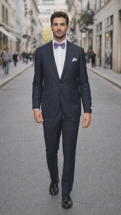 Rossiman Rossi Navy Blue Slim Fit Suit ?? Peak Lapel Tailored Formalwear for Men