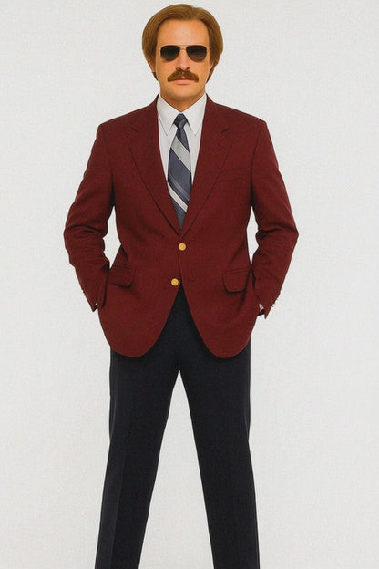 Mens Ron Burgundy Blazer  Classic Burgundy Suit Jacket for Formal