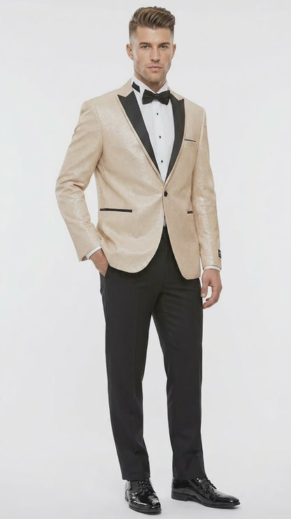 Men’s Gold Blazer with Black Lapel – Elegant Gold Formal Blazer Jacket for Wedding, Prom, Tuxedo in champagne Color
