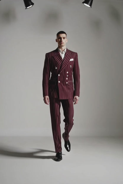 Burgundy Pinstripe Suit - Mens 1920s Gangster Pinstripe Suit - Style Chalk Pinstripe
