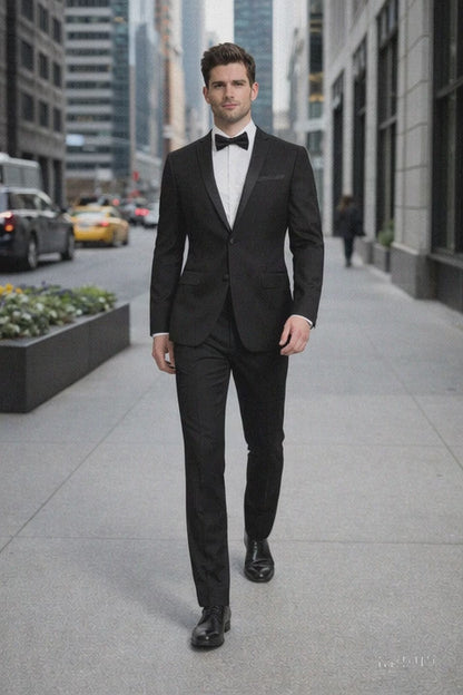 Mens 2 Button Slim Fit Notch Tuxedo in Black - Mens Slim Fitted Tuxedo