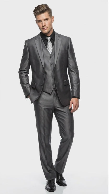 Mens Charcoal Gray Suit With Sheen -  | Shiny Texture Fabric Three Piece Wedding and Party Business