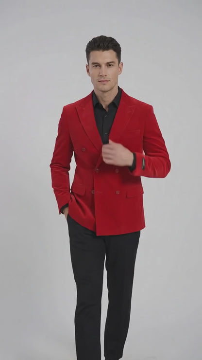 Men’s Red Double Breasted Blazer – Peak Lapel Wedding, Prom & Party Sport Coat