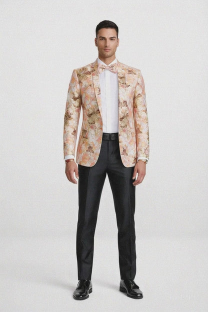 Mens Paisley Shawl Prom Tuxedo Blazer in Peach