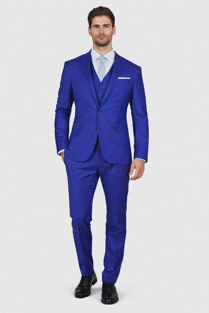 Mens Slim Fit Vested Royal Blue Suit