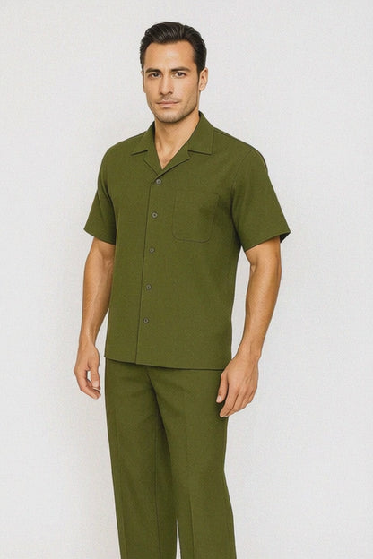 Mens Walking Suit in Color olive leisure suit casual Matching Shirt and Pants $99