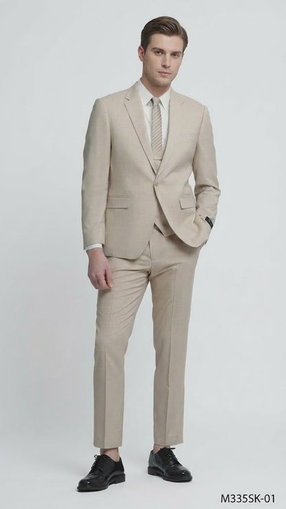 Mens Sand Beige 3 Piece Suit – Double breasted Vest Formal Suit Set  and Dress Pants in Champaign Natural Summer Color