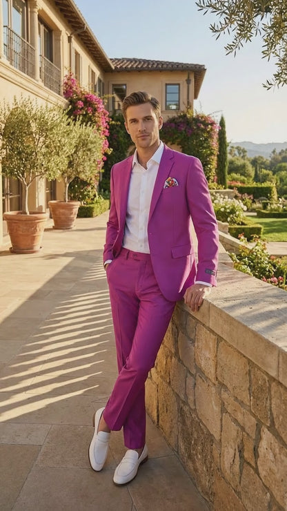 Mens Fuchsia 2 Piece Suit – Bright Pink Formal Suit for Men Stylish Wedding Party Prom Suit Magento Color