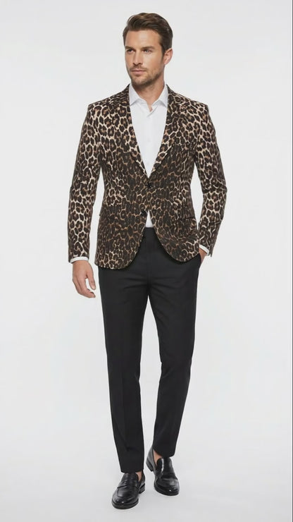 Men's Leopard Print Blazer - Slim Fit Statement Jacket for Evening, Party, and Fashion Wear