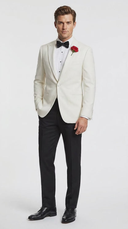 Men’s Ivory White Formal Dinner Suit Set with Jacket and Pants, Classic Wedding Tuxedo Style