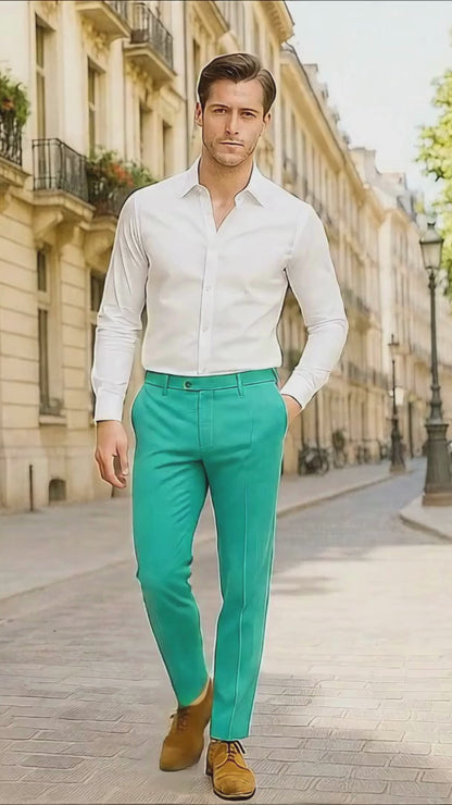 Mens Aqua Dress Pants  Slim Fit Stylish Formal Trousers for Parties and Casual Wear in Turqoise Color