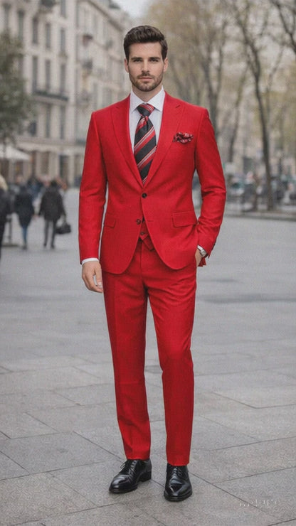 Rossiman Red Men's Suit Double Breasted Slim Fit