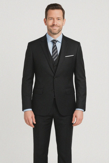 Mens Three Piece Suit - Vested Suit Mens Black Two Button Vested 3 Piece Slim Fit Suit
