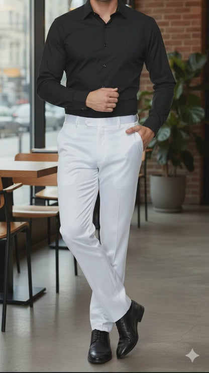 Mens White Satin Slim Fit Dress Pants  Shiny Formal Party and Wedding Trousers
