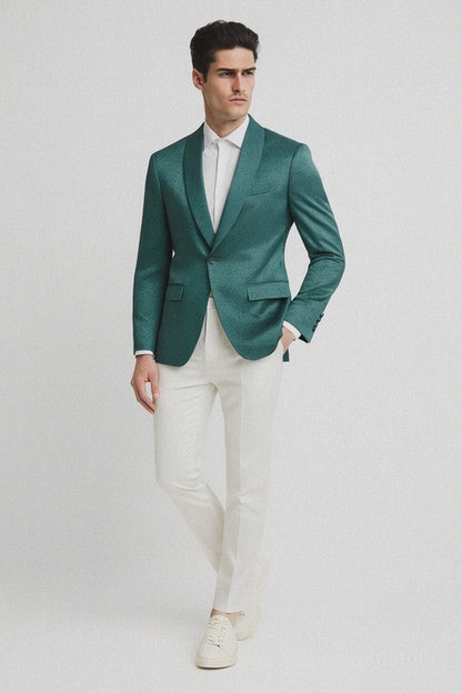 Mens Teal Green Floral Jacquard Blazer  Slim Fit Tuxedo Jacket for Weddings, Proms, and Parties