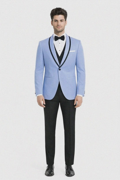 Mens Designer Satin Trim Valencia Tuxedo in Sky Blue