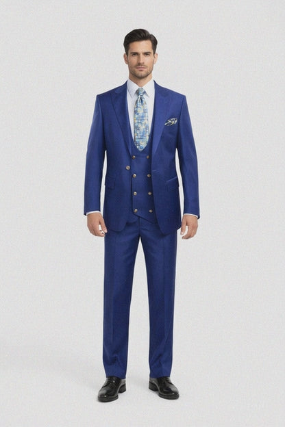 Rossiman Men??s Royal Blue Slim Fit Suit ?? Sophisticated Double-Breasted Design