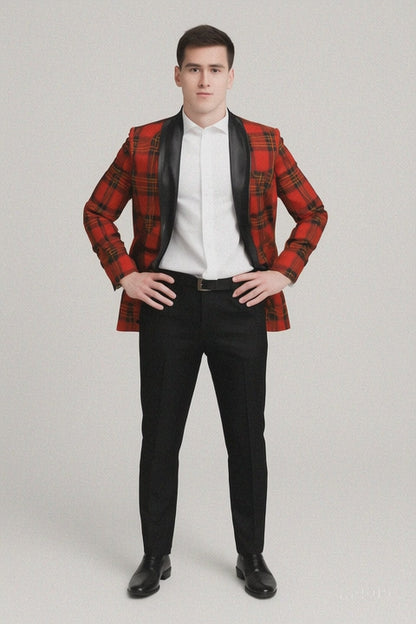 Mens Tartan Plaid Christmas Holiday Blazer in Red
