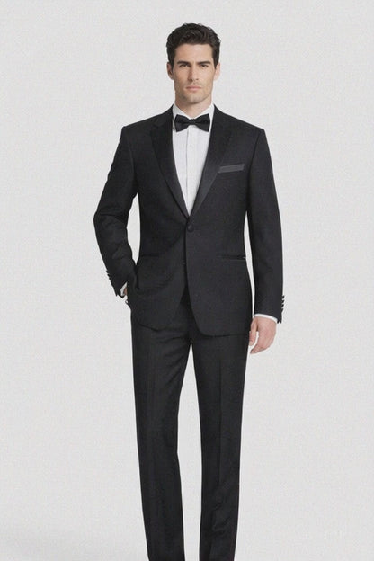 Renoir Suits - Renoir Fashion Mens Polyester/Viscose Classic Fit Two Piece Ribbon Finish Tuxedo In Black