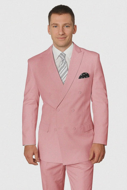 Elegant Mens Double-Breasted Wool Suit in Soft Blush Pink