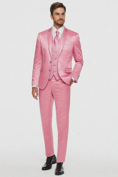 Mens Blush Shiny Blazer - Rose Gold  Sateen Vested Suit in Pink Color Jacket  Pants  Vest