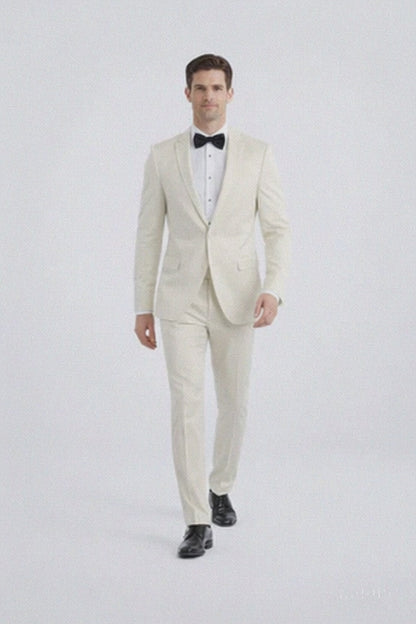 Men’s Designer Ivory Slim Fit Tuxedo – Peak Lapel Wedding Style