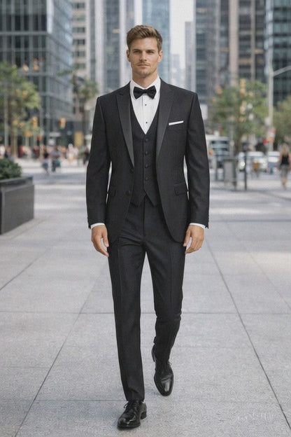 Mens Designer Parker Classic Wool Tuxedo in Black