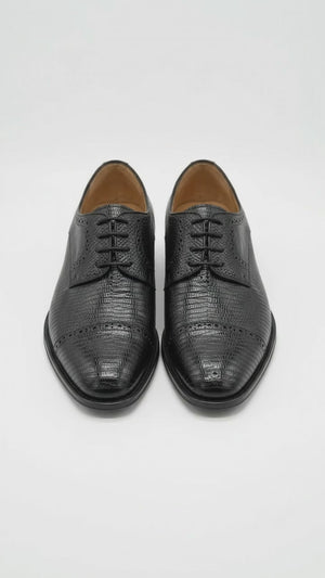 Men’s Giovanni Genuine Teju Lizard Lace-Up Dress Shoes – Black