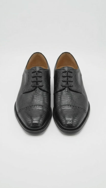Men’s Giovanni Genuine Teju Lizard Lace-Up Dress Shoes – Black