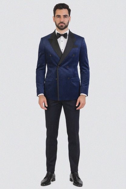 Navy Velvet Double Breasted Tuxedo Jacket  Wedding & Prom