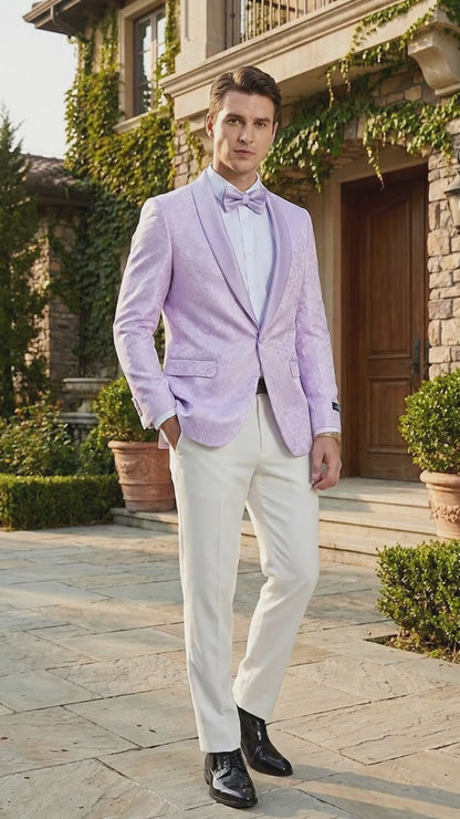 Men’s Lavender Paisley Prom Tuxedo Jacket, Lavender Wedding Formal Blazer