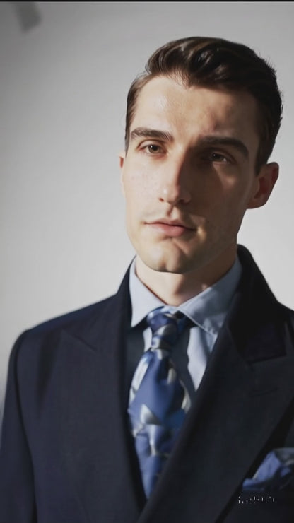 "Men's Navy Wool Peacoat  Double Breasted 3/4 Length Overcoat"