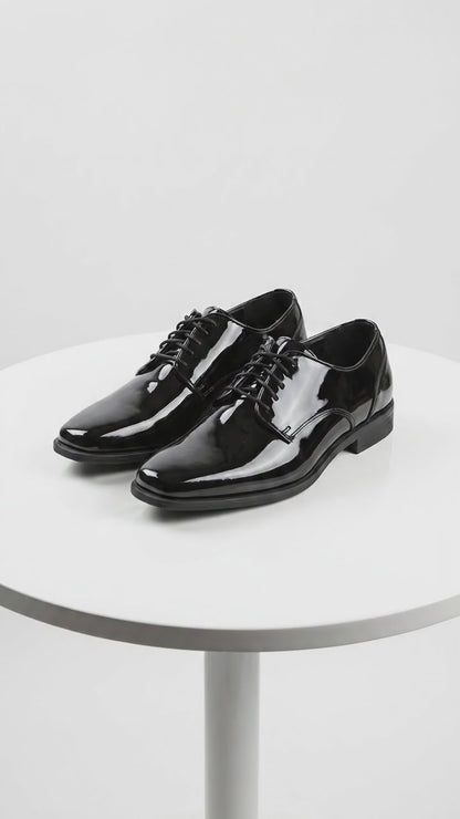 Men’s Vangelo Black Patent Oxford Dress Shoes, Formal Wedding Prom Tuxedo Shoes