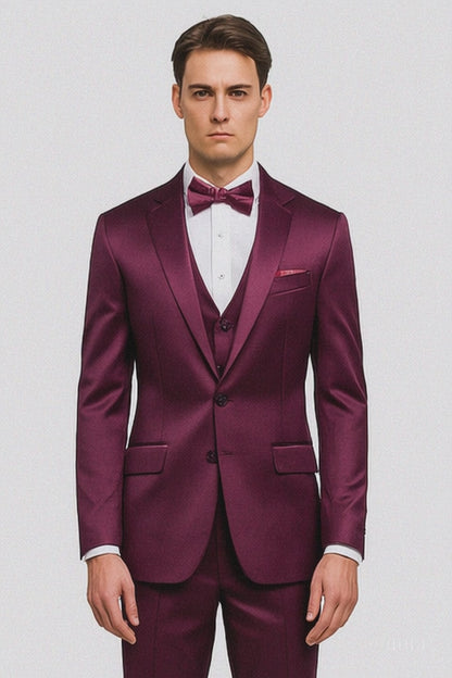 Tazzio Men's Purple Satin 3 Piece Slim Fit Suit with Peak Lapel Jacket  Premium Double Breasted Style