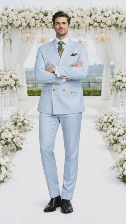 Rossiman Light Blue Men's Suit Double Breasted Slim Fit