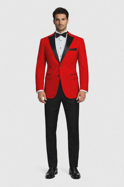 Blazer - Dinner Jacket - Red and Black Lapel Mens Classic 2 Button Notch Lapel Red Tuxedo