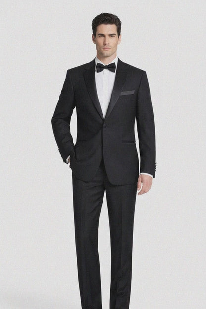 Renoir Suits - Renoir Fashion Mens Polyester/Viscose Classic Fit Two Piece Ribbon Finish Tuxedo In Black