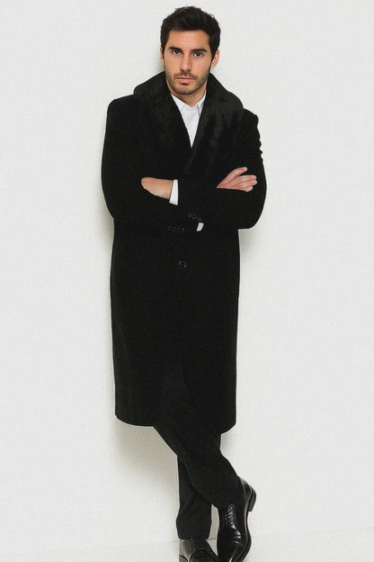Mens Overcoat - Topcoat For Men - Winter Fabric - Three Button Big and Tall Large Man ~ Plus Size Removable Fur Collar Overcoat 4XL 5XL 6XL Black Long men's Dress Topcoat - Winter coat