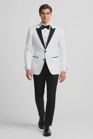 Mens 2 Button Shawl/Peak Hybrid Sharkskin Tuxedo in White