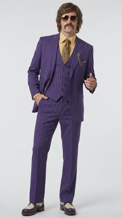 Men’s Purple Pinstripe 3-Piece Suit – 1970s Disco, Pimp, Retro Rockabilly and Party Suit