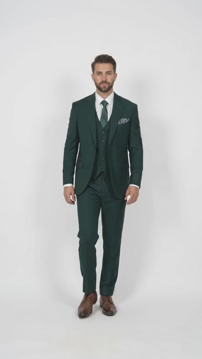 Men’s Stacey Adams Designer Hunter Green 3 Piece Suit – Two Button Vested Classic Wedding, Prom & Formal Suit