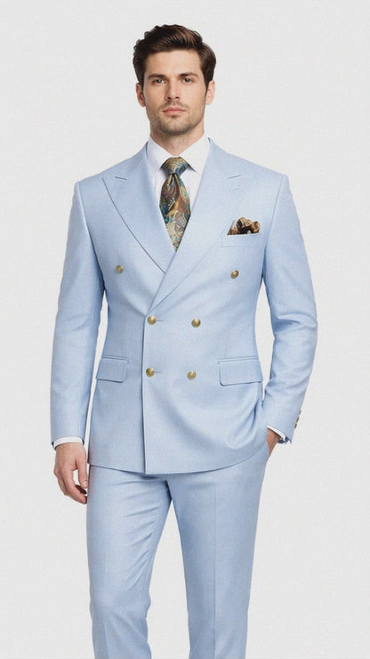 Rossiman Light Blue Men's Suit Double Breasted Slim Fit