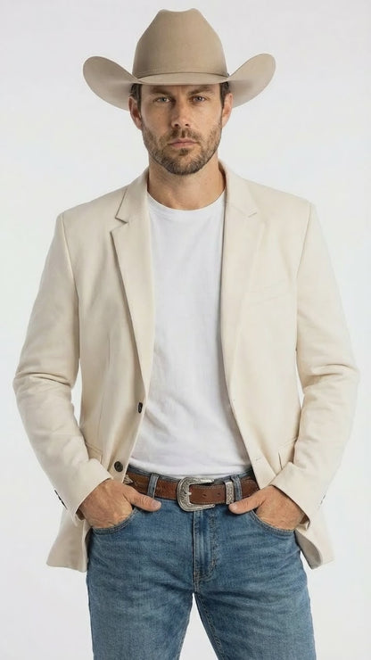Men’s Off White Casual Blazer – Classic Western Style Lightweight Summer Cowboy Jacket Casual Ivory Cream Color