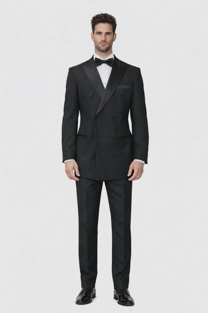 Mens Classic Wool Double Breasted Tuxedo in Black